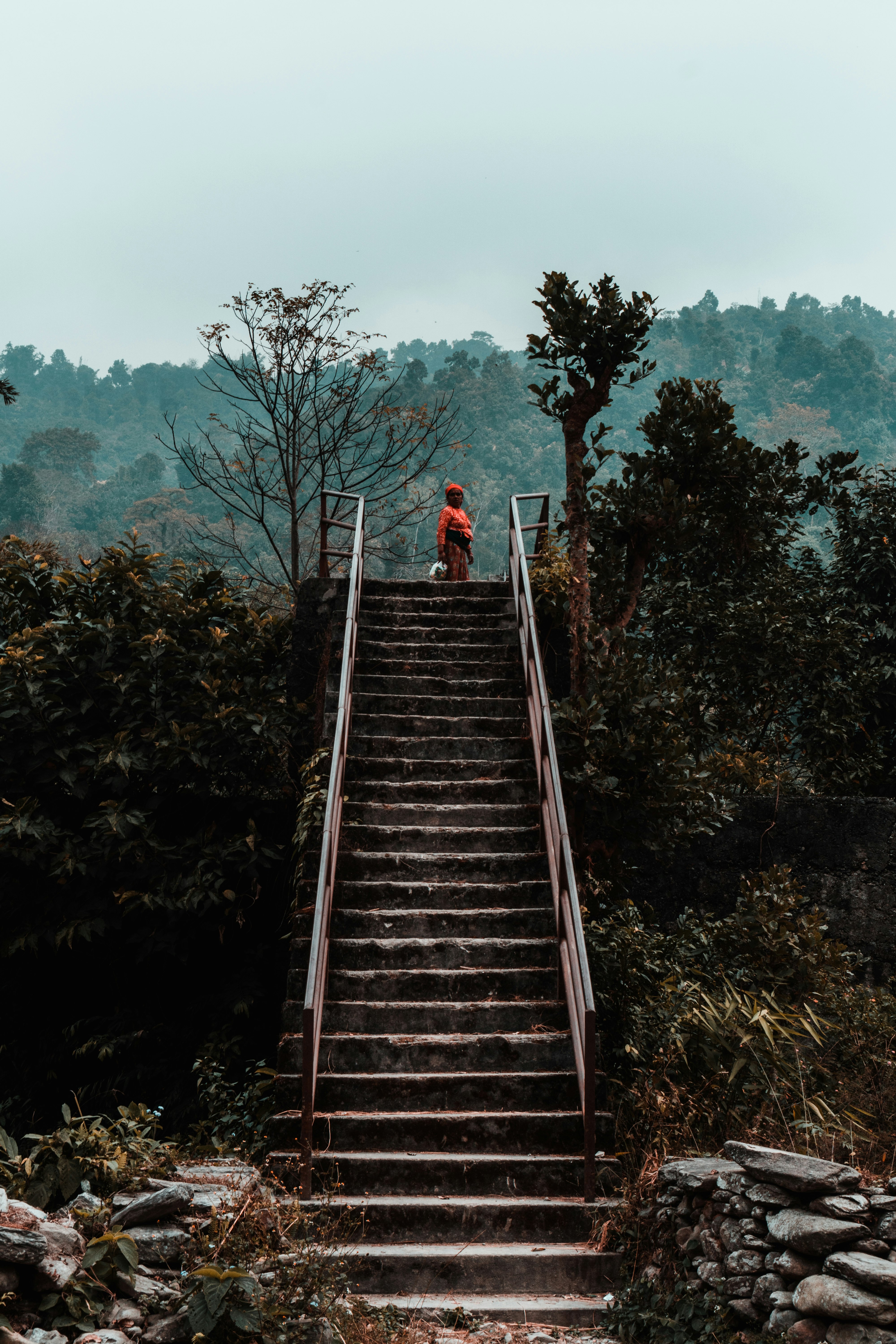 person on stairs